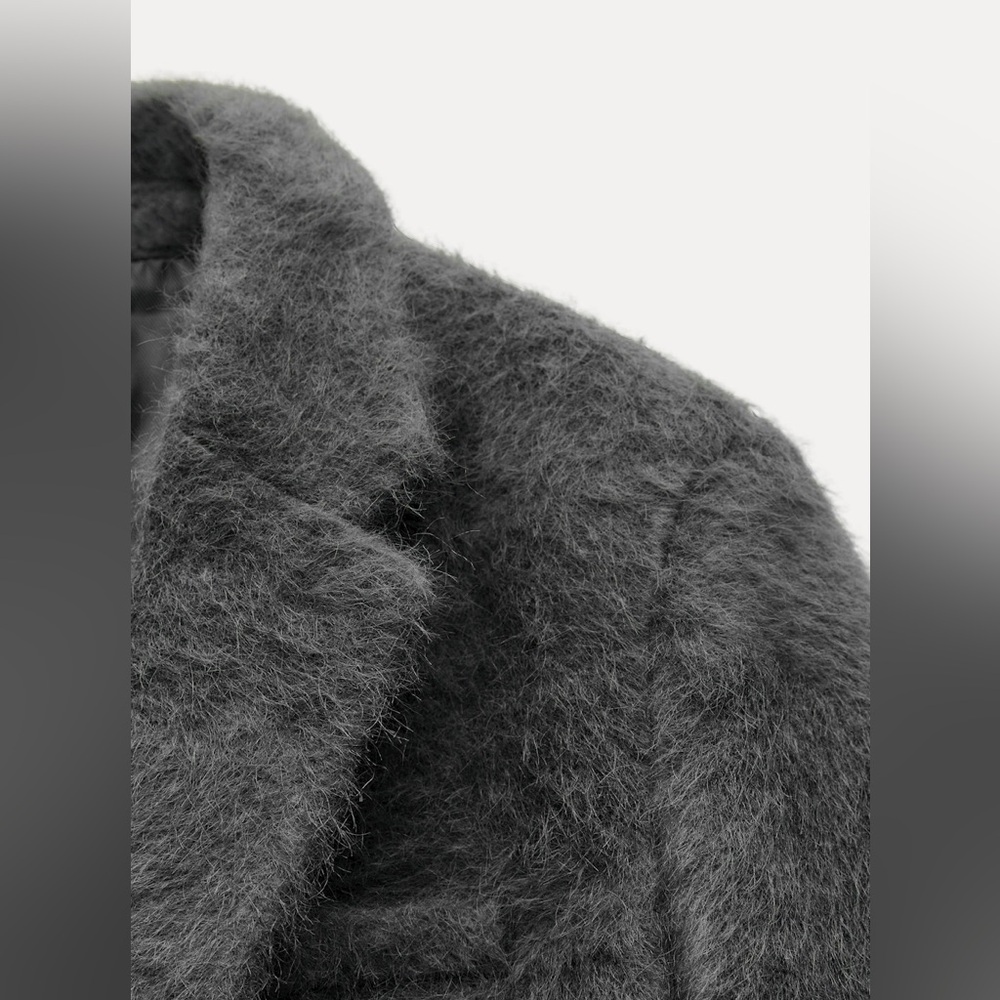Zara Fuzzy Textured Gray Oversized Blazer Jacket - Picture 3 of 5